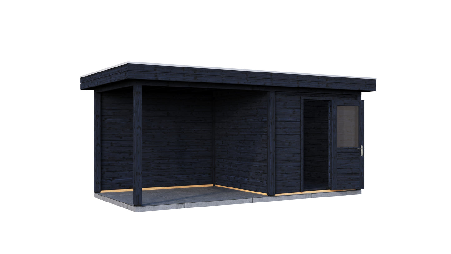 Lugarde Select Modern summerhouse 28mm with veranda Birmingham 250x250cm + 300cm - Black Wood Oil