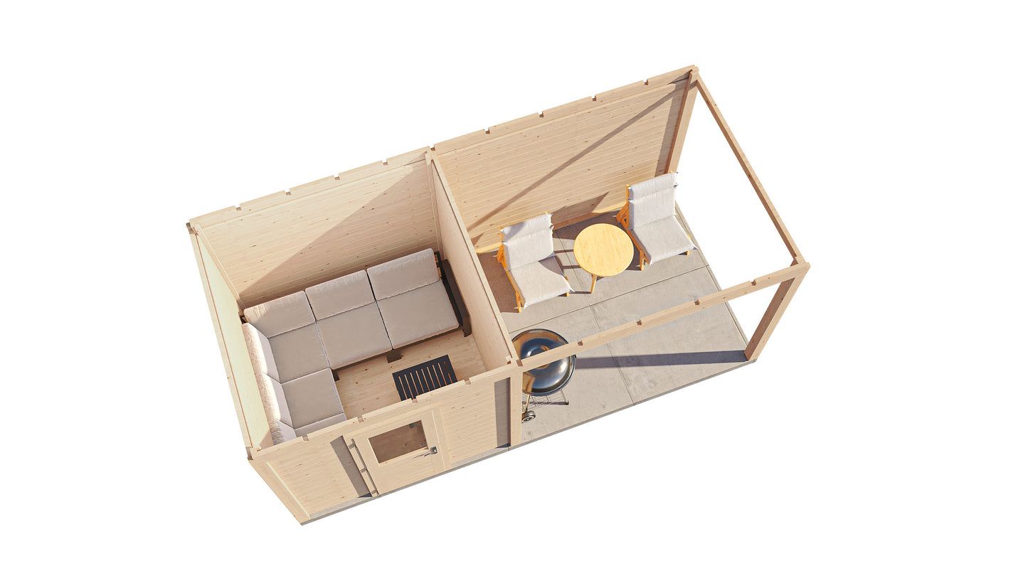 Lugarde Select Modern summerhouse 28mm with veranda Birmingham 250x250cm + 300cm - Untreated