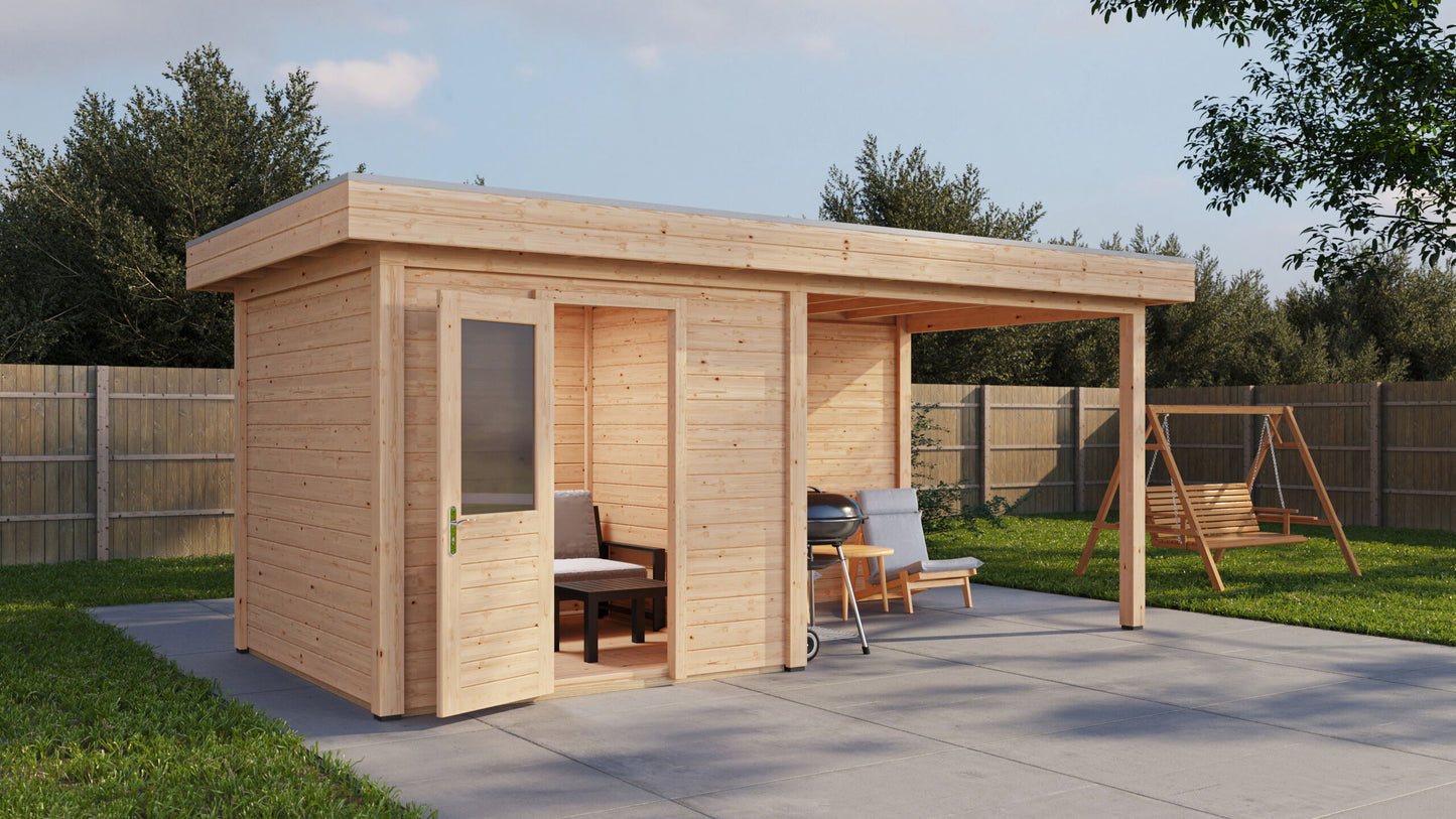 Lugarde Select Modern summerhouse 28mm with veranda Birmingham 250x250cm + 300cm - Untreated