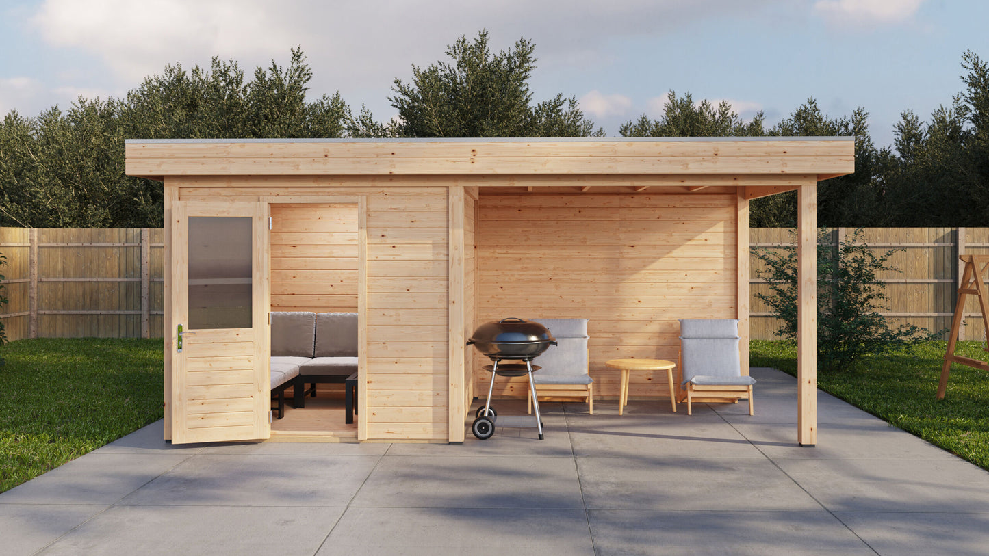 Lugarde Select Modern summerhouse 28mm with veranda Birmingham 250x250cm + 300cm - Untreated