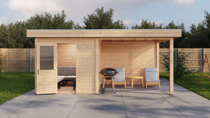 Lugarde Select Modern summerhouse 28mm with veranda Birmingham 250x250cm + 300cm - Untreated