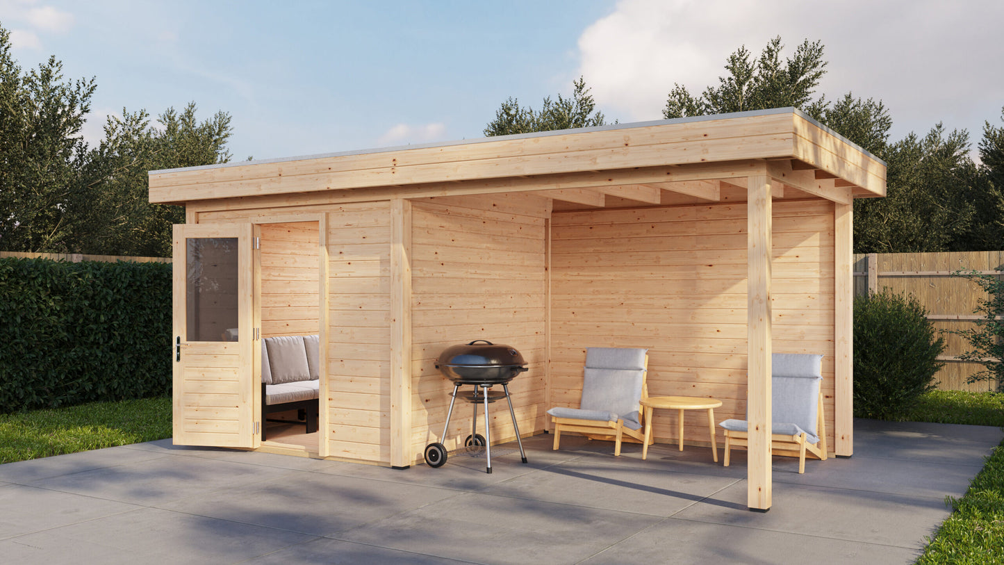 Lugarde Select Modern summerhouse 28mm with veranda Birmingham 250x250cm + 300cm - Untreated