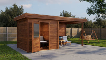 Lugarde Select Modern summerhouse 28mm with veranda Birmingham 250x250cm + 300cm - Brown Wood Oil