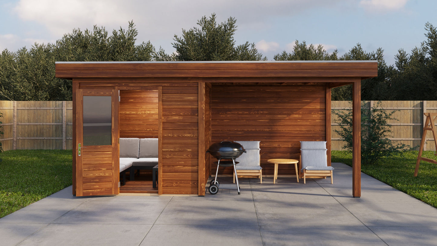 Lugarde Select Modern summerhouse 28mm with veranda Birmingham 250x250cm + 300cm - Brown Wood Oil