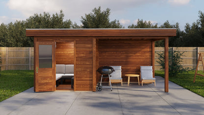 Lugarde Select Modern summerhouse 28mm with veranda Birmingham 250x250cm + 300cm - Brown Wood Oil