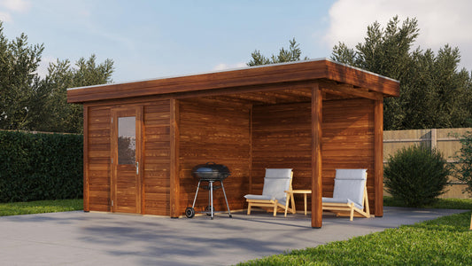 Lugarde Select Modern summerhouse 28mm with veranda Birmingham 250x250cm + 300cm - Brown Wood Oil