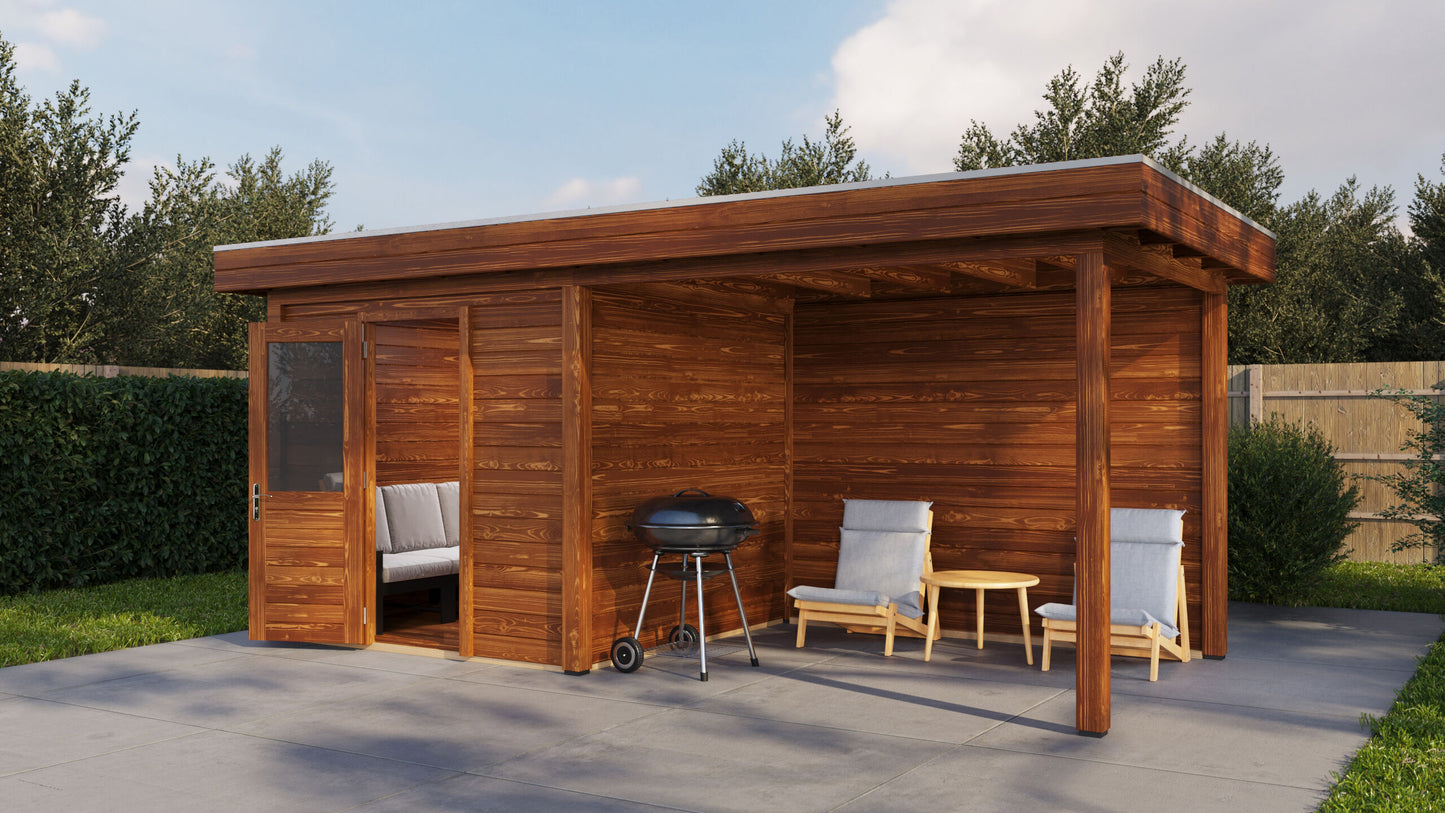 Lugarde Select Modern summerhouse 28mm with veranda Birmingham 250x250cm + 300cm - Brown Wood Oil