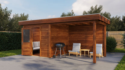 Lugarde Select Modern summerhouse 28mm with veranda Birmingham 250x250cm + 300cm - Brown Wood Oil