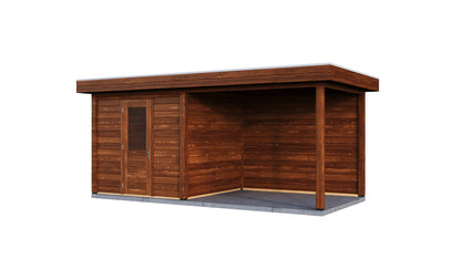 Lugarde Select Modern summerhouse 28mm with veranda Birmingham 250x250cm + 300cm - Brown Wood Oil