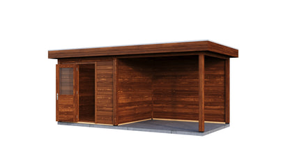 Lugarde Select Modern summerhouse 28mm with veranda Birmingham 250x250cm + 300cm - Brown Wood Oil