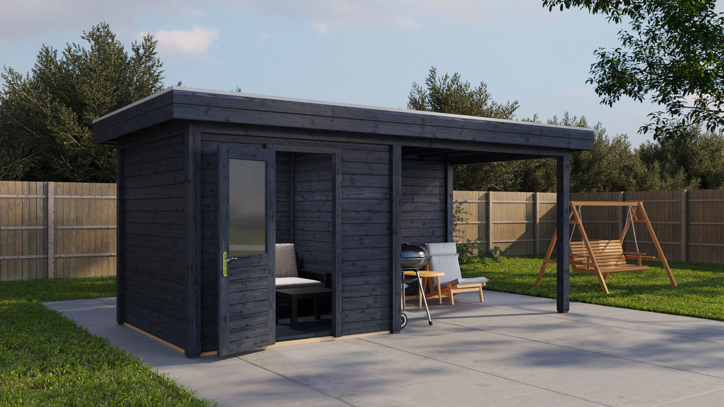 Lugarde Select Modern summerhouse 28mm with veranda Birmingham 250x250cm + 300cm - Black Wood Oil