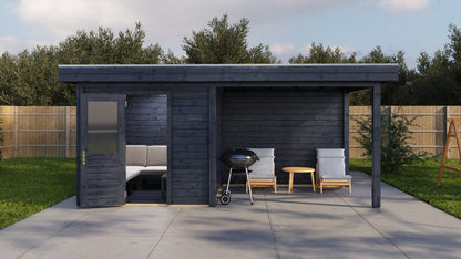 Lugarde Select Modern summerhouse 28mm with veranda Birmingham 250x250cm + 300cm - Black Wood Oil
