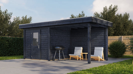 Lugarde Select Modern summerhouse 28mm with veranda Birmingham 250x250cm + 300cm - Black Wood Oil