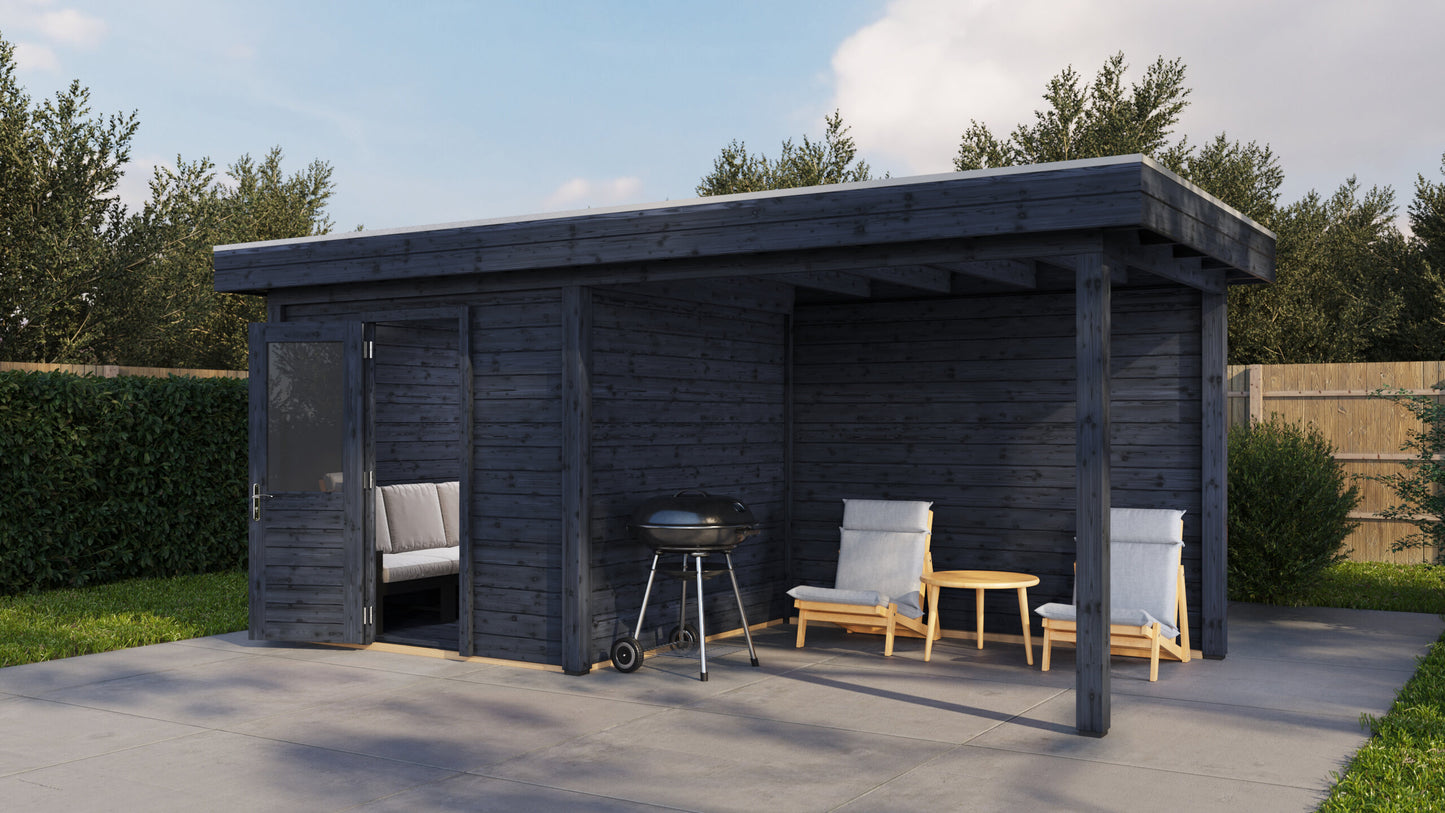Lugarde Select Modern summerhouse 28mm with veranda Birmingham 250x250cm + 300cm - Black Wood Oil