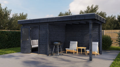 Lugarde Select Modern summerhouse 28mm with veranda Birmingham 250x250cm + 300cm - Black Wood Oil