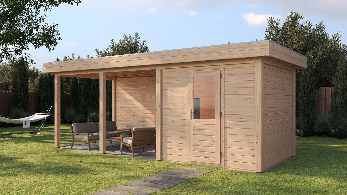Lugarde Select Modern summerhouse 28mm with veranda Coventry 250x250cm + 400cm - Untreated