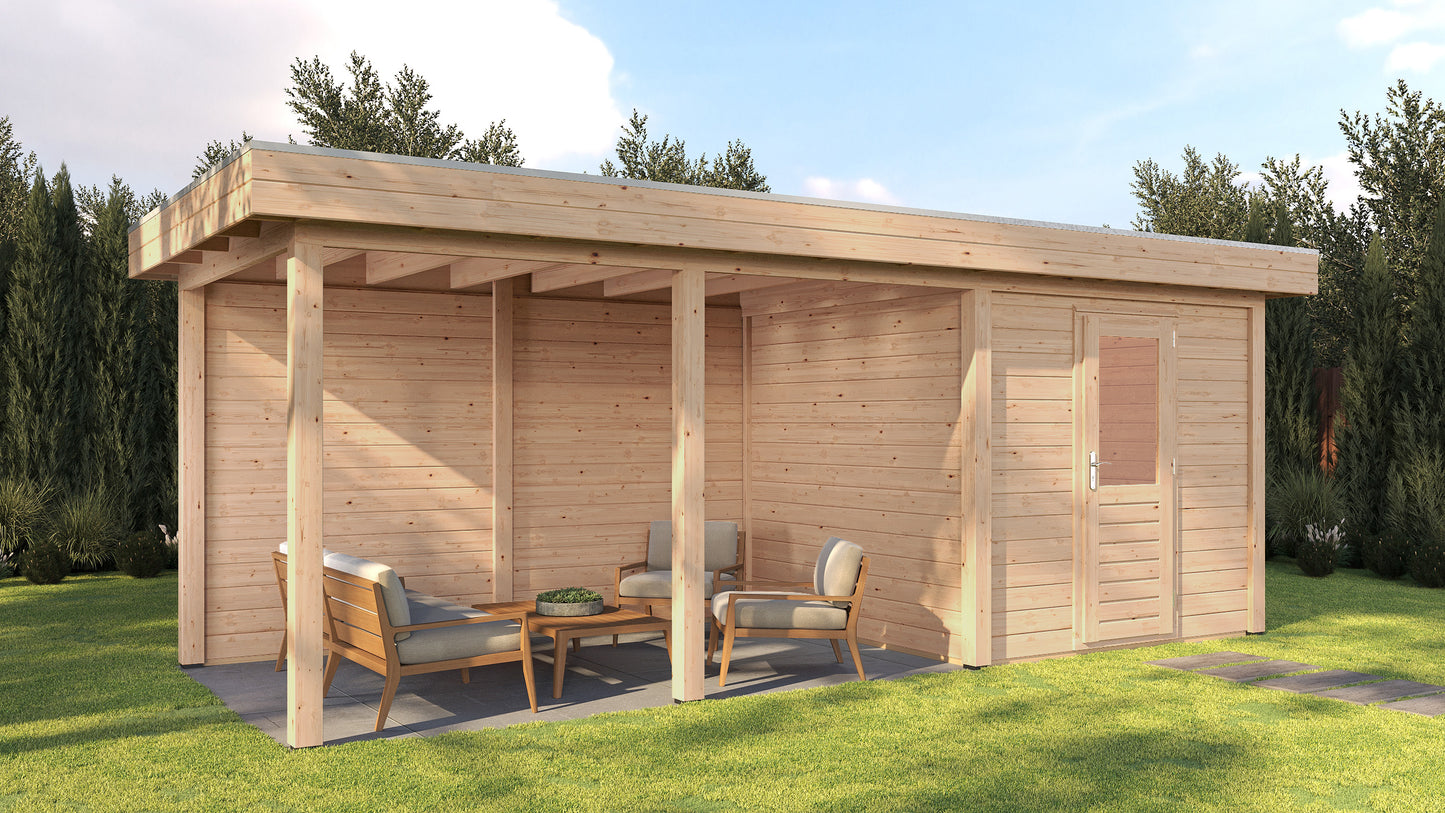 Lugarde Select Modern summerhouse 28mm with veranda Coventry 250x250cm + 400cm - Untreated
