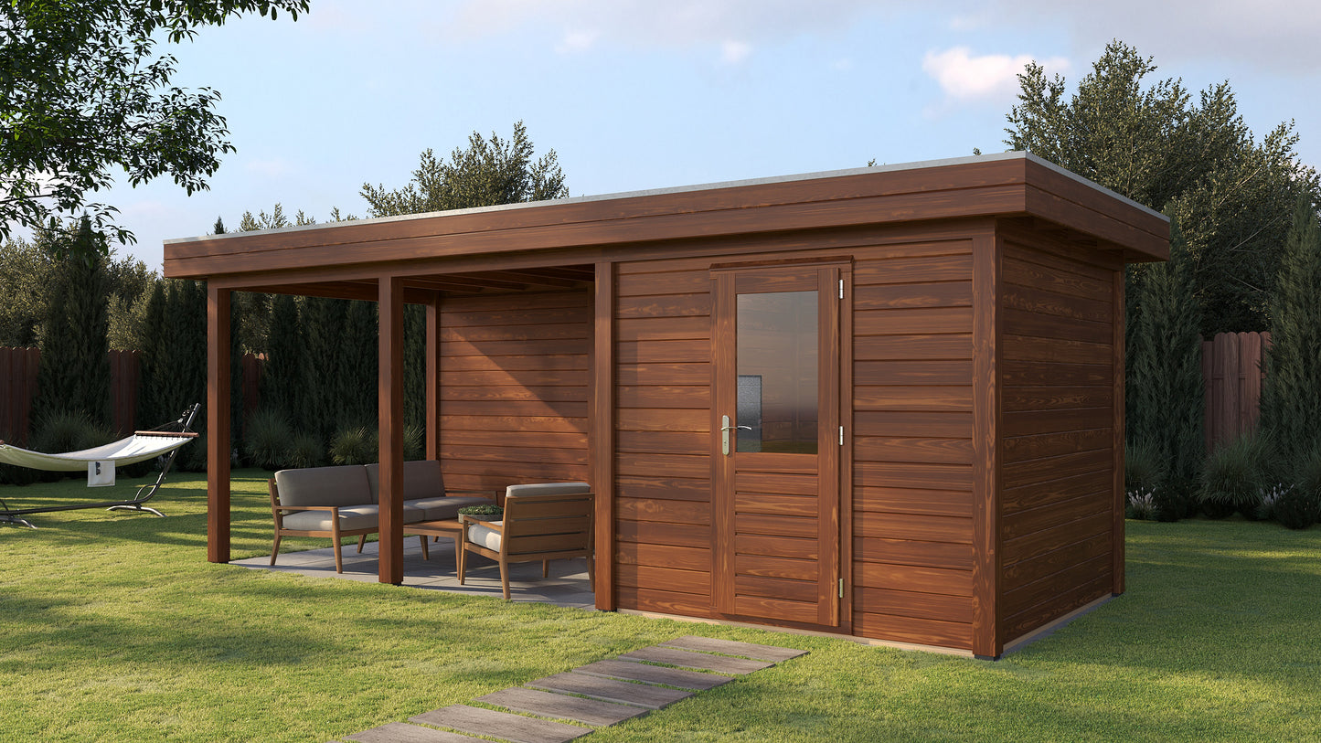 Lugarde Select Modern summerhouse 28mm with veranda Coventry 250x250cm + 400cm - Brown Wood Oil