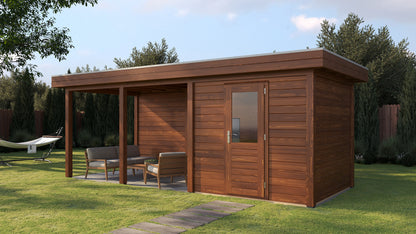 Lugarde Select Modern summerhouse 28mm with veranda Coventry 250x250cm + 400cm - Brown Wood Oil