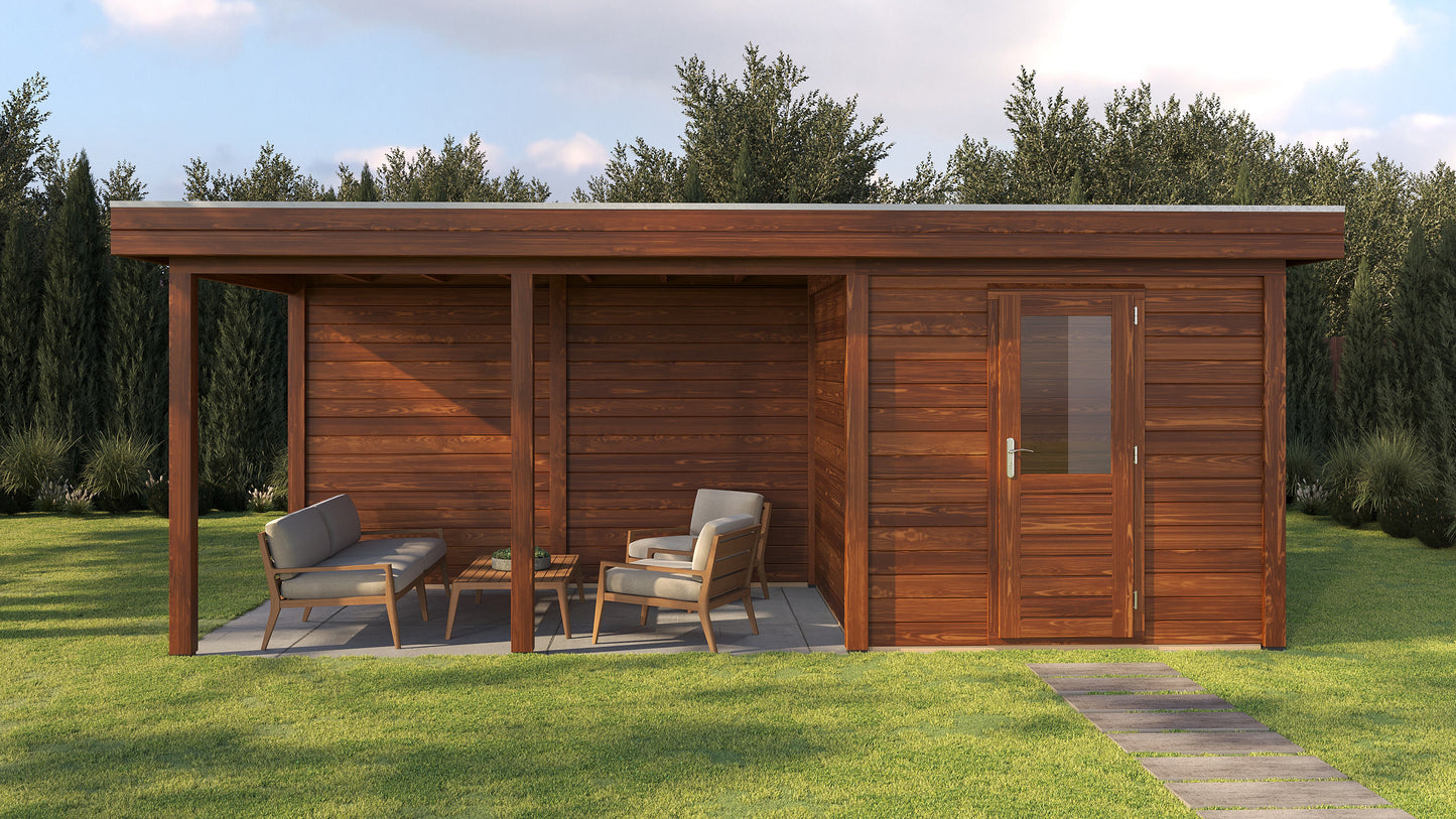 Lugarde Select Modern summerhouse 28mm with veranda Coventry 250x250cm + 400cm - Brown Wood Oil