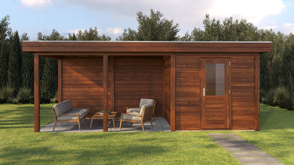 Lugarde Select Modern summerhouse 28mm with veranda Coventry 250x250cm + 400cm - Brown Wood Oil