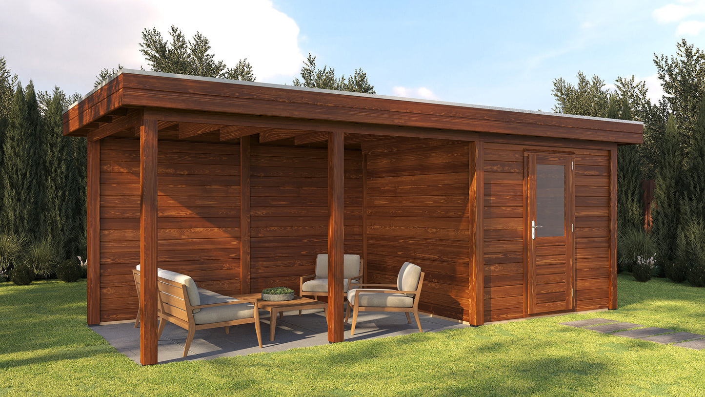 Lugarde Select Modern summerhouse 28mm with veranda Coventry 250x250cm + 400cm - Brown Wood Oil