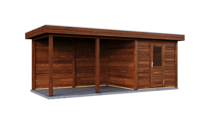 Lugarde Select Modern summerhouse 28mm with veranda Coventry 250x250cm + 400cm - Brown Wood Oil