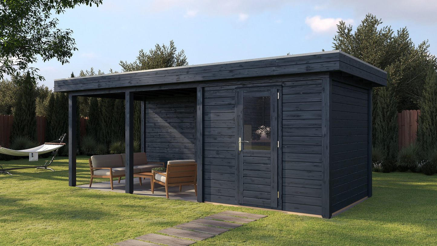 Lugarde Select Modern summerhouse 28mm with veranda Coventry 250x250cm + 400cm - Black Wood Oil