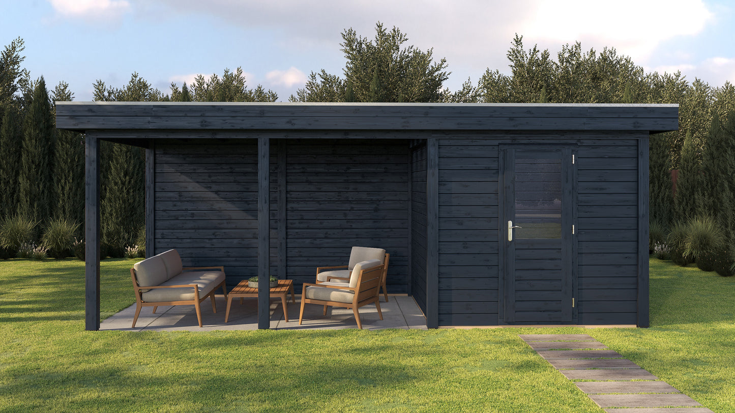 Lugarde Select Modern summerhouse 28mm with veranda Coventry 250x250cm + 400cm - Black Wood Oil