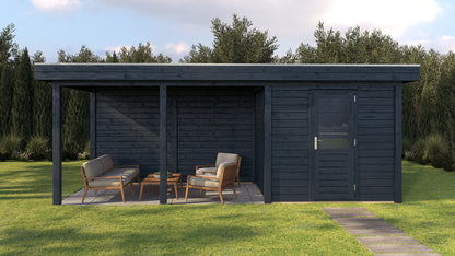 Lugarde Select Modern summerhouse 28mm with veranda Coventry 250x250cm + 400cm - Black Wood Oil