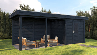 Lugarde Select Modern summerhouse 28mm with veranda Coventry 250x250cm + 400cm - Black Wood Oil