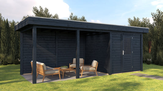 Lugarde Select Modern summerhouse 28mm with veranda Coventry 250x250cm + 400cm - Black Wood Oil