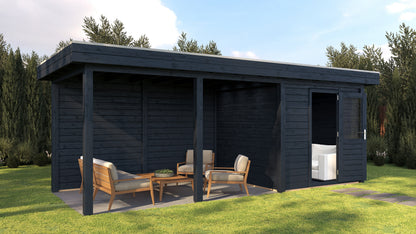 Lugarde Select Modern summerhouse 28mm with veranda Coventry 250x250cm + 400cm - Black Wood Oil