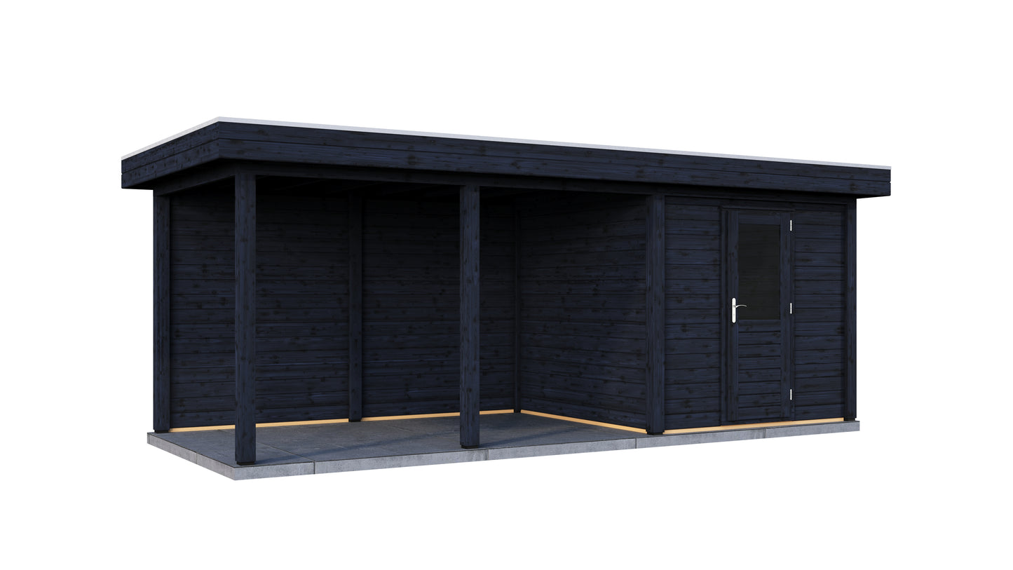 Lugarde Select Modern summerhouse 28mm with veranda Coventry 250x250cm + 400cm - Black Wood Oil
