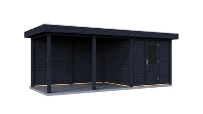 Lugarde Select Modern summerhouse 28mm with veranda Coventry 250x250cm + 400cm - Black Wood Oil