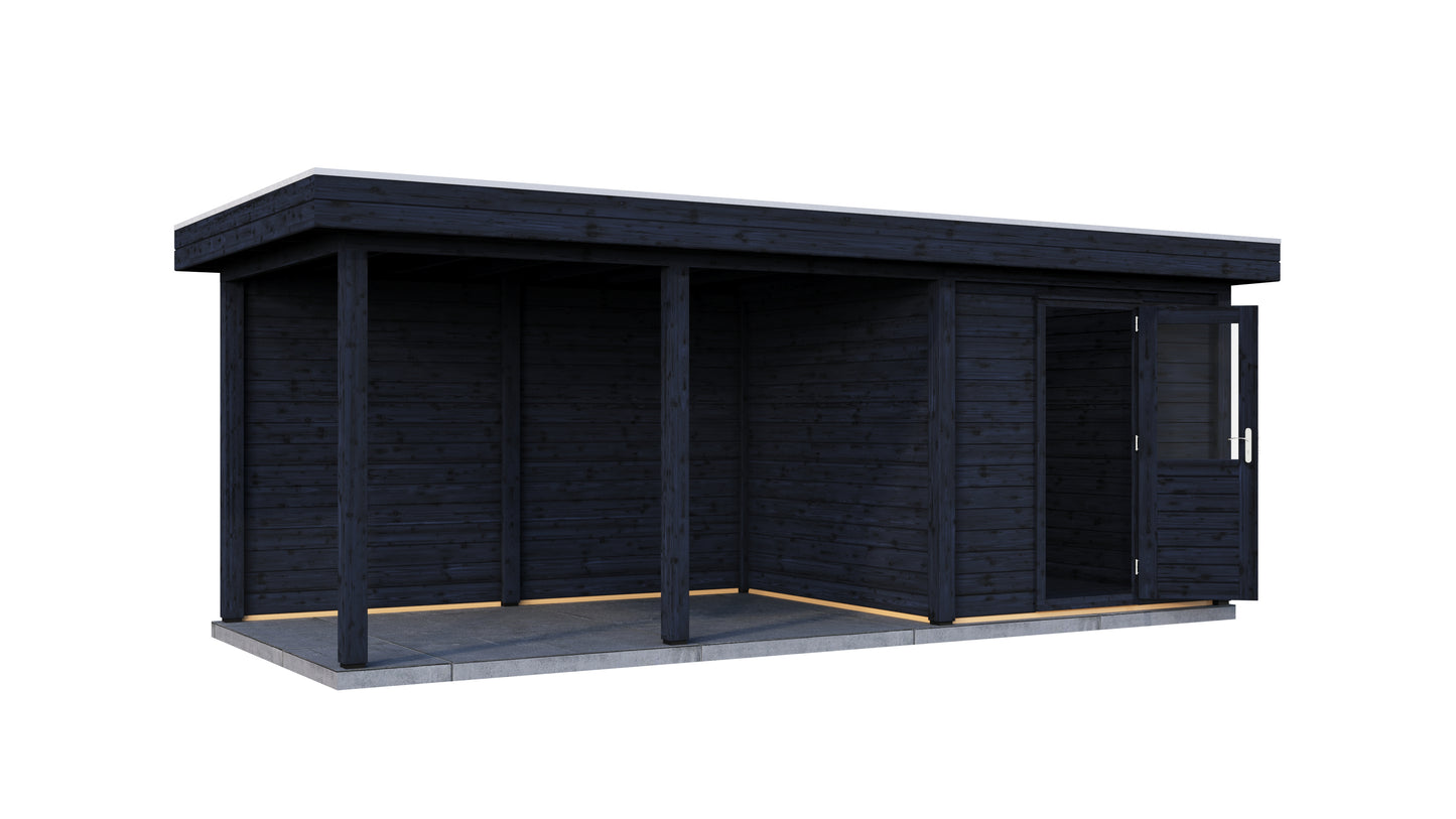 Lugarde Select Modern summerhouse 28mm with veranda Coventry 250x250cm + 400cm - Black Wood Oil