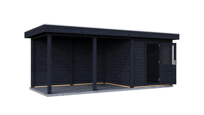 Lugarde Select Modern summerhouse 28mm with veranda Coventry 250x250cm + 400cm - Black Wood Oil