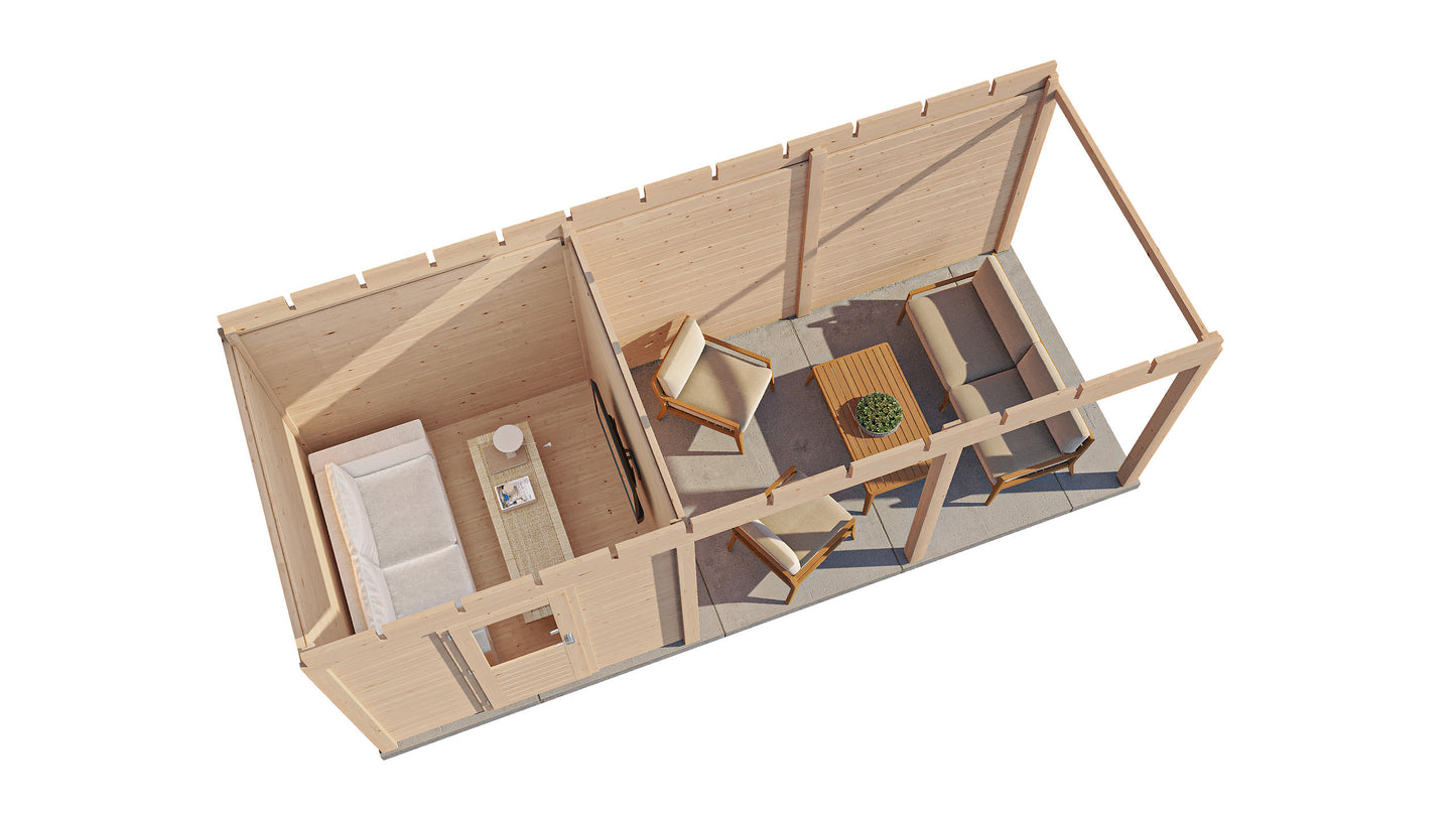 Lugarde Select Modern summerhouse 28mm with veranda Coventry 250x250cm + 400cm - Untreated