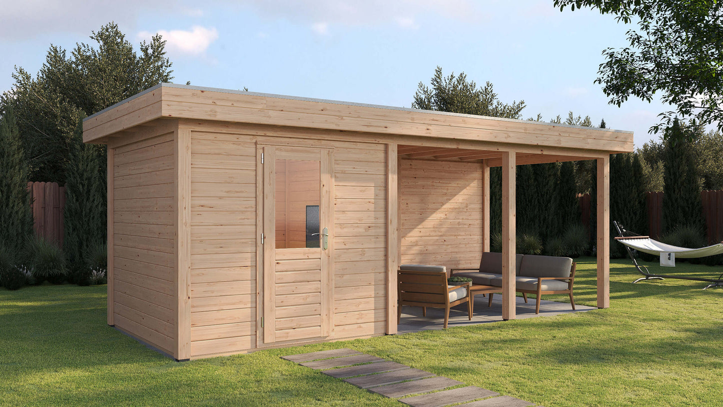Lugarde Select Modern summerhouse 28mm with veranda Coventry 250x250cm + 400cm - Untreated