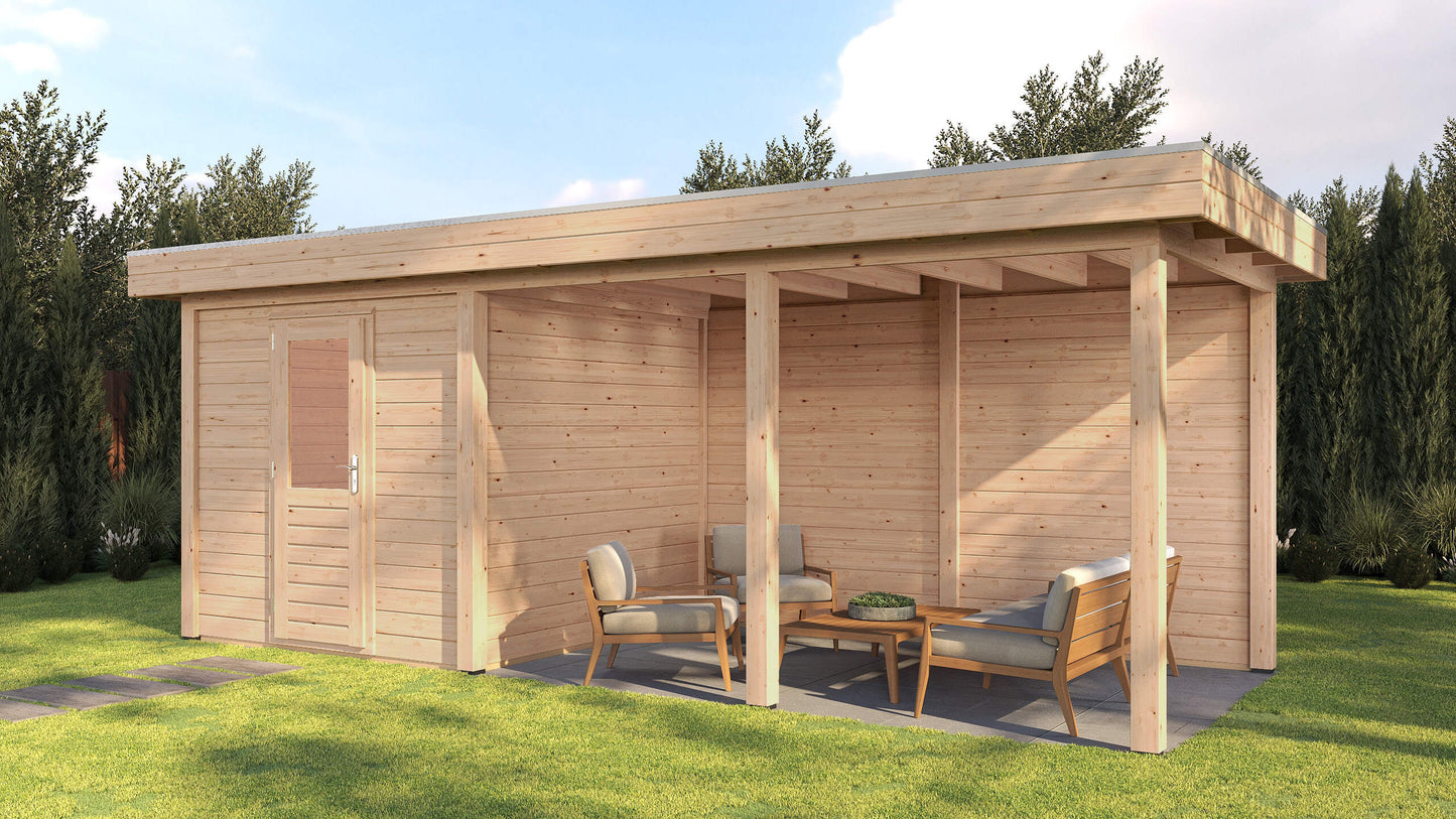 Lugarde Select Modern summerhouse 28mm with veranda Coventry 250x250cm + 400cm - Untreated