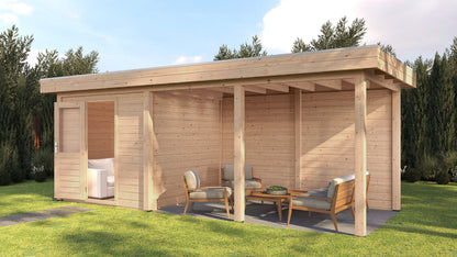 Lugarde Select Modern summerhouse 28mm with veranda Coventry 250x250cm + 400cm - Untreated