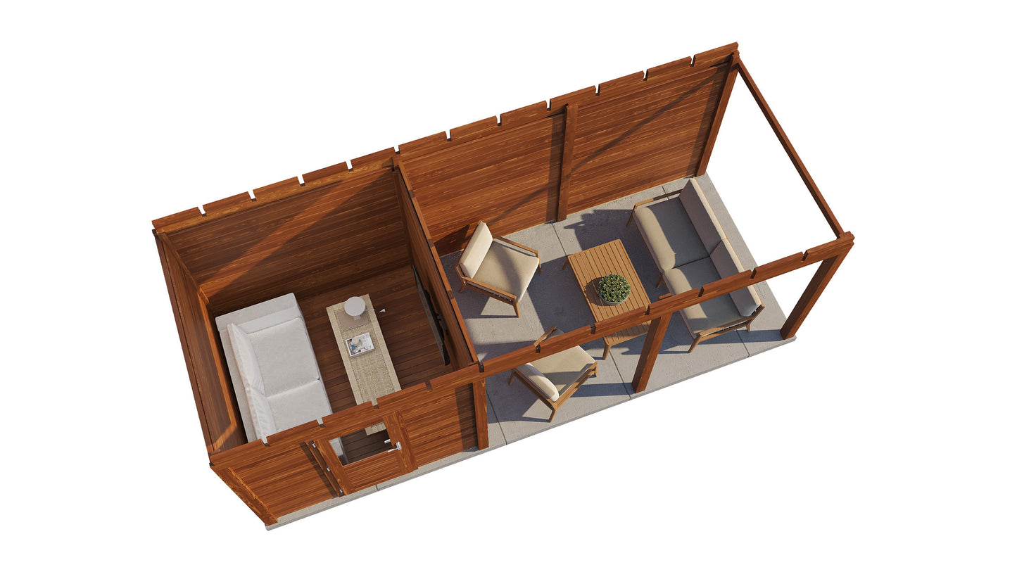 Lugarde Select Modern summerhouse 28mm with veranda Coventry 250x250cm + 400cm - Brown Wood Oil