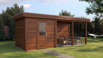 Lugarde Select Modern summerhouse 28mm with veranda Coventry 250x250cm + 400cm - Brown Wood Oil