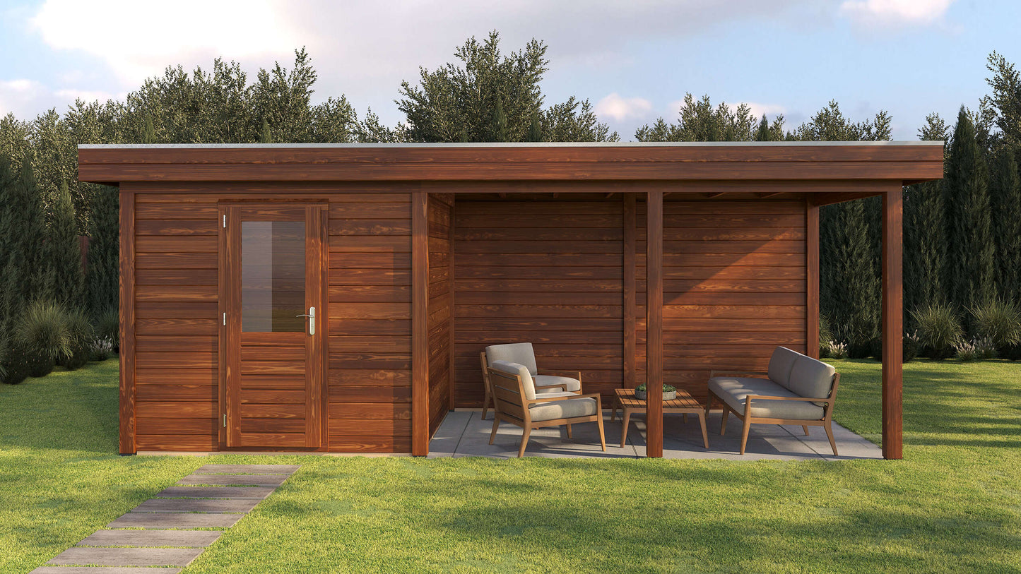 Lugarde Select Modern summerhouse 28mm with veranda Coventry 250x250cm + 400cm - Brown Wood Oil
