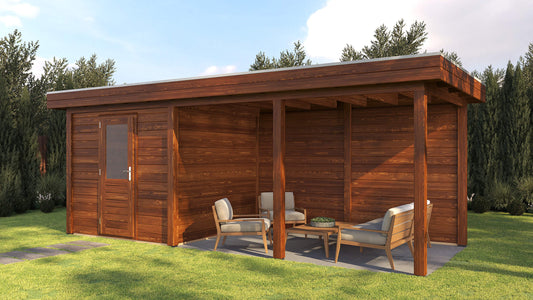 Lugarde Select Modern summerhouse 28mm with veranda Coventry 250x250cm + 400cm - Brown Wood Oil