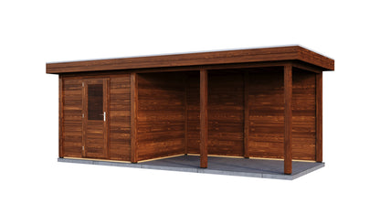 Lugarde Select Modern summerhouse 28mm with veranda Coventry 250x250cm + 400cm - Brown Wood Oil