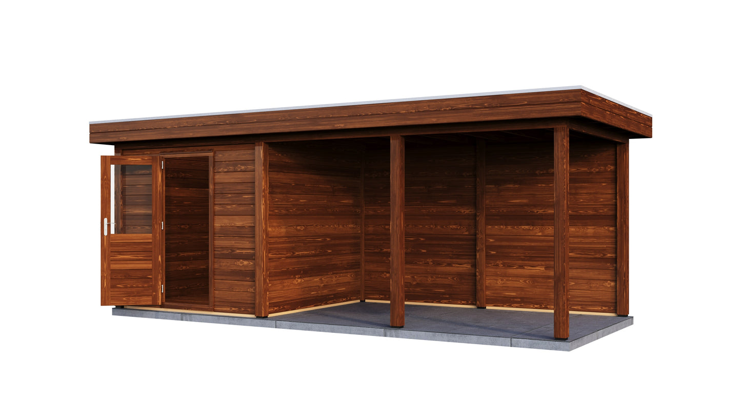 Lugarde Select Modern summerhouse 28mm with veranda Coventry 250x250cm + 400cm - Brown Wood Oil