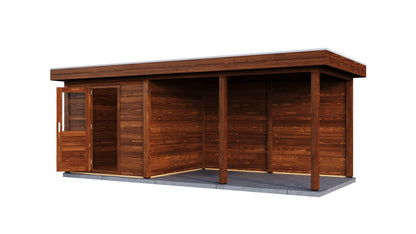 Lugarde Select Modern summerhouse 28mm with veranda Coventry 250x250cm + 400cm - Brown Wood Oil