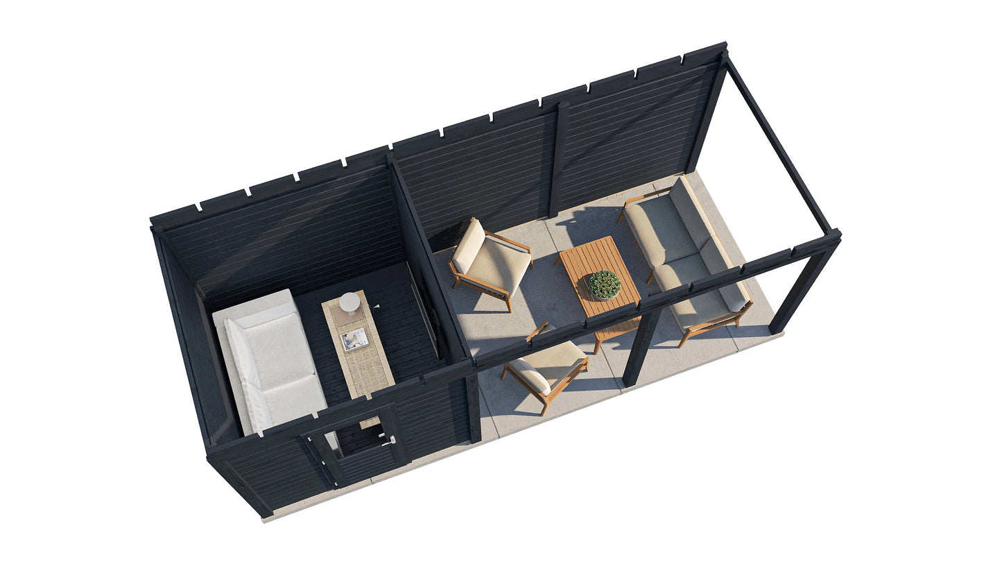 Lugarde Select Modern summerhouse 28mm with veranda Coventry 250x250cm + 400cm - Black Wood Oil