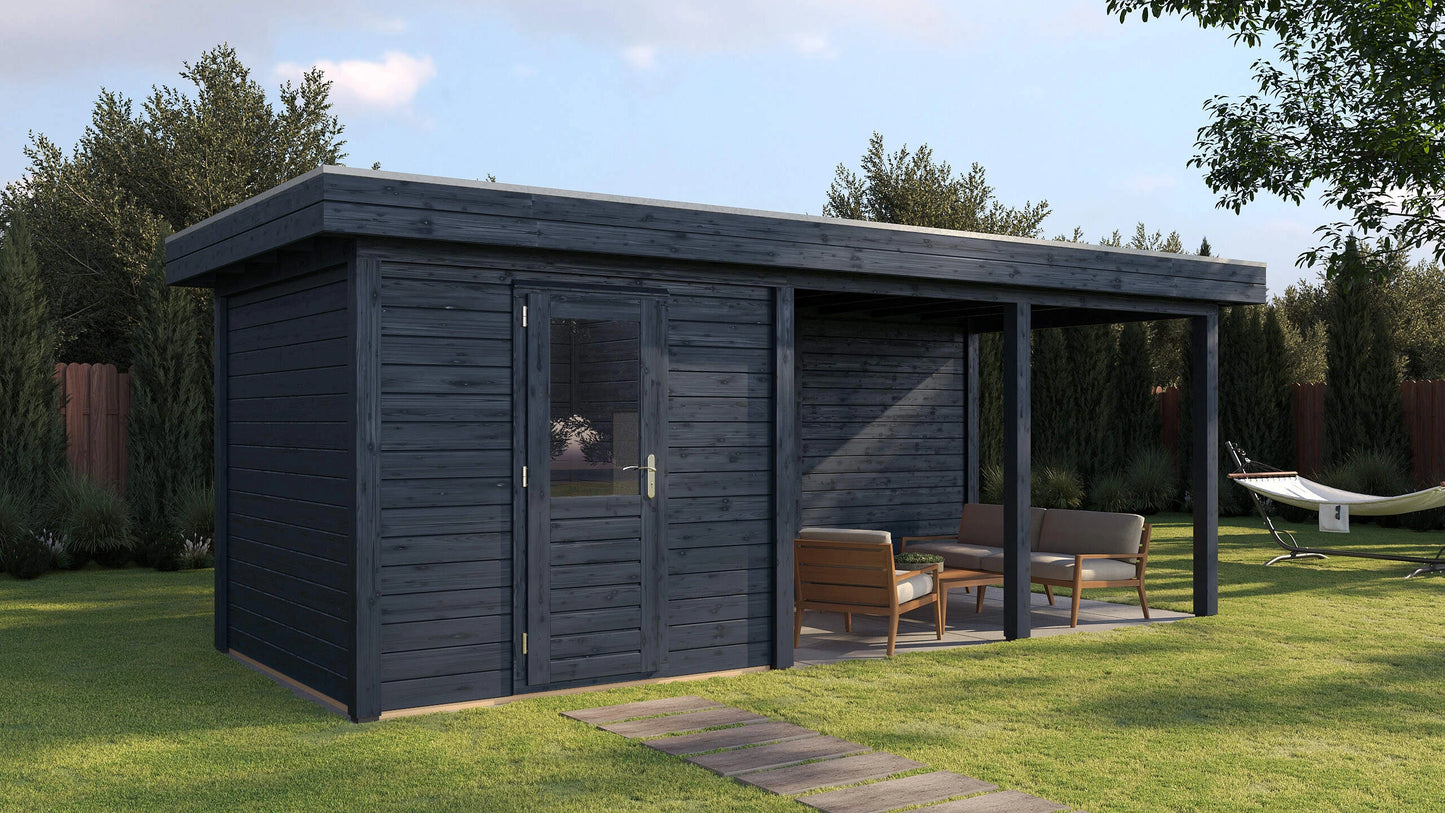 Lugarde Select Modern summerhouse 28mm with veranda Coventry 250x250cm + 400cm - Black Wood Oil